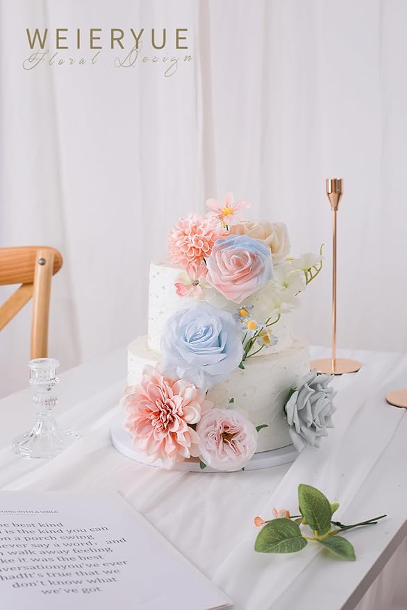 Pastel Artificial Flowers Combo Box Wedding Decor,Fake Flowers,Flowers for Decoration,Silk Flowers for Home Decor Indoor,Cake Flowers,Faux Flowers for Crafts