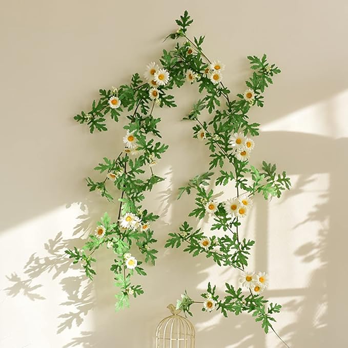 SOMYTING Artificial Daisy Garland Decorative Fake Flower Vine Hanging 5.6Ft Silk Flower Greenery for Home Garden Outdoor Ceremony Wedding Arch Floral Decor (white-2pcs)