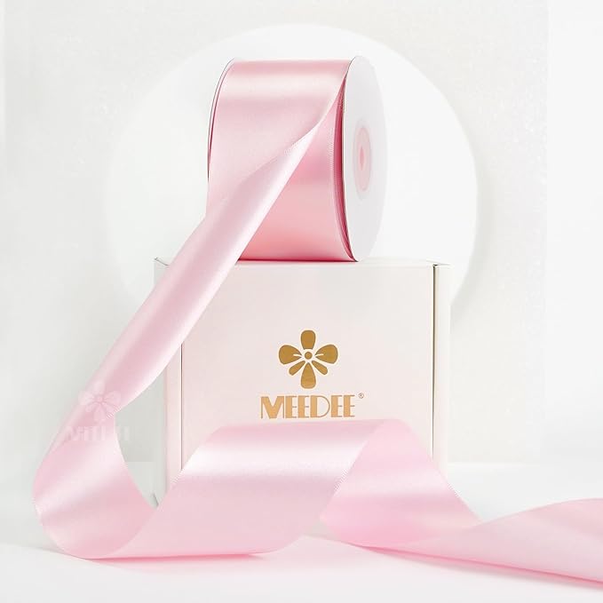 MEEDEE Pink Satin Ribbon 2 Inch Pink Ribbon Lux Double Faced Ribbons by 25 Yards Silk Satin Ribbons for Gift Wrapping, DIY Crafts, Weddings, Flower Bouquet, Holiday Decorating