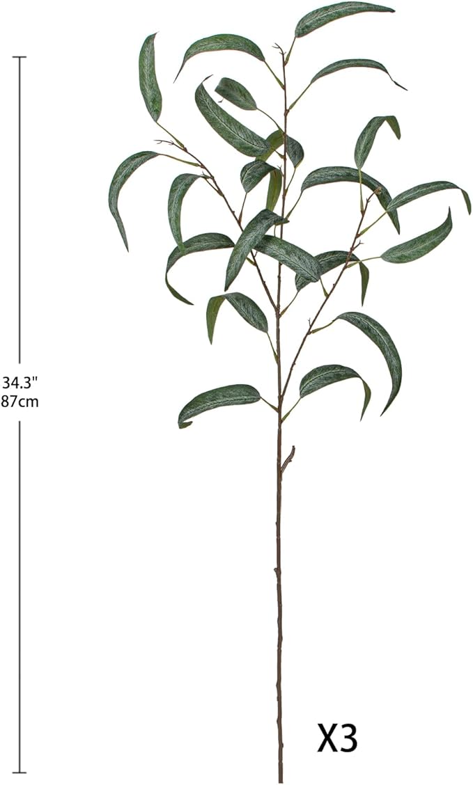 Faux Eucalyptus Stems Willow Eucalyptus Leaves 34” Long Fake Salix Leaves 3 Pcs Artificial Greenery Stems for DIY Bouquet Arrangements Centerpieces Shower Decorations-Artificial Eucalyptus Stems