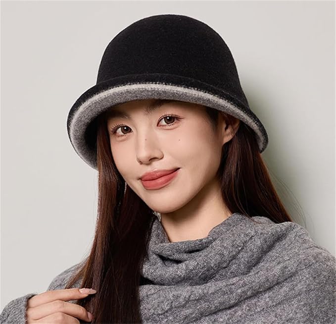 Women Warm Vintage Bucket Hats Fashion Fedora Cloche Cap Classic Felt Bowler Hat Outdoor Fall Winter