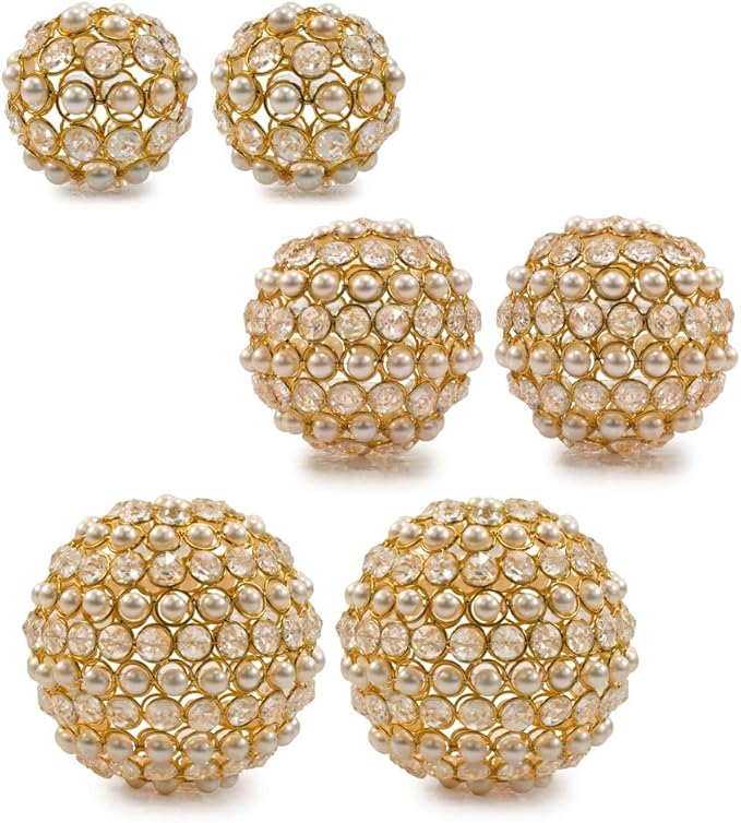 Modern Day Accents 3878 Facetas Perla 4" Silver Cristal & Pearl Spheres - Set of 2, Home Decor, Coffee Table Decor, Decorative Balls, Gem Sphere Ball, Modern Home Decor, Bowl fillers, Gemstone