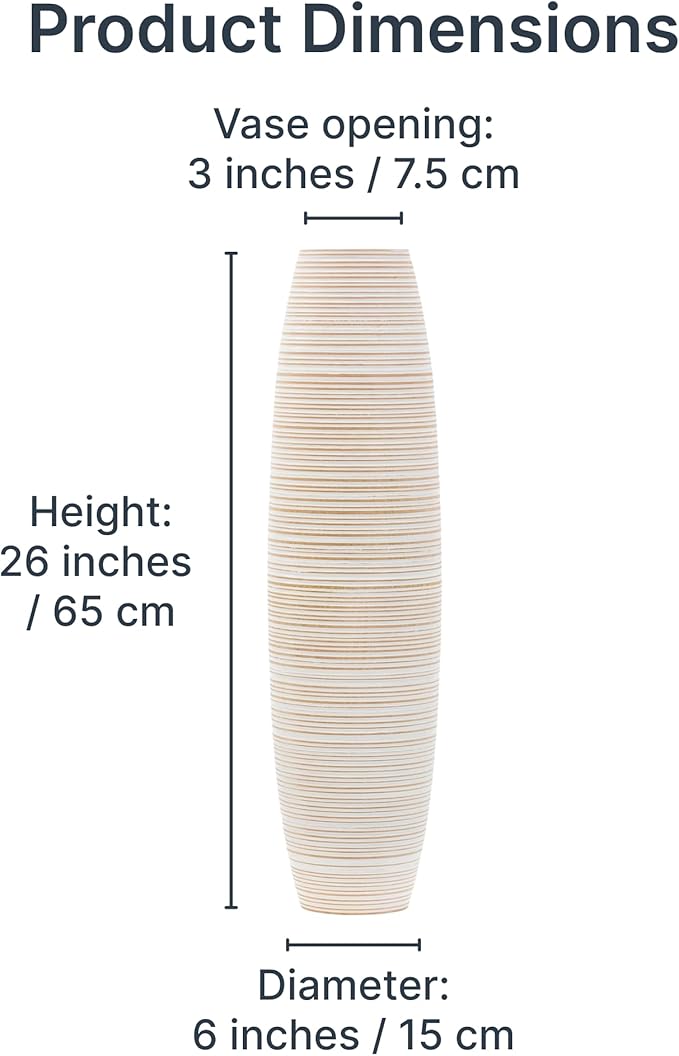 Leewadee Large White Home Decor Floor Vase - Wooden 26 inch Tall Farmhouse Decor Flower Holder for Fake Plant and Pampas Grass