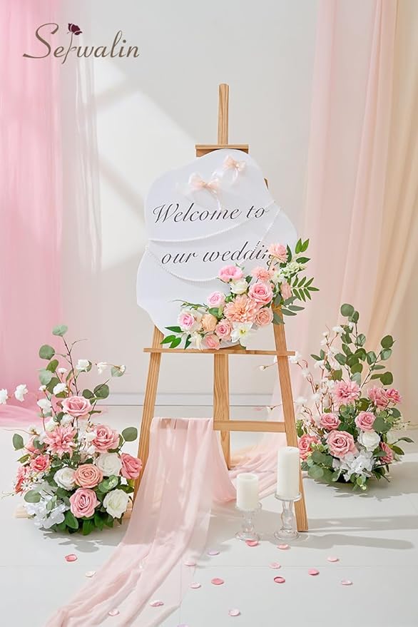 Serwalin Artificial Pink Flowers, Cake Silk Flowers for DIY Wedding Bouquets Fake Flowers, Table Centerpieces Baby Shower Birthday Party Home Decorations