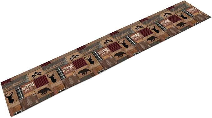 Rustic Cabin Moose Deer Bear Table Runner, Retro Bear Cottage Country Style Cabin Farmhouse Dinner Runner for Home Kitchen Dining Table Decoration 13"x70"