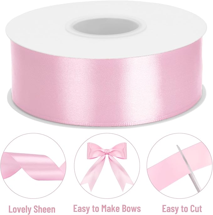 KINGLAKE Pink Satin Ribbon - 1 1/2'' x 100 Yards Polyester Pink Ribbon for Gift Wrapping Valentines Day Wedding Party Decoration DIY Crafts Floral Bouquets and Wreath Bows
