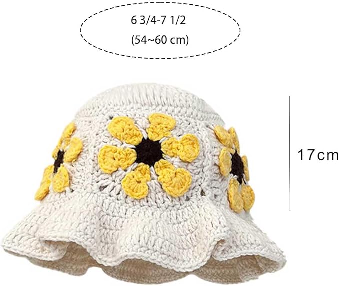 Crochet Bucket Hat for Women Flower Knit Hat Hollow Out Foldable Cap Hats