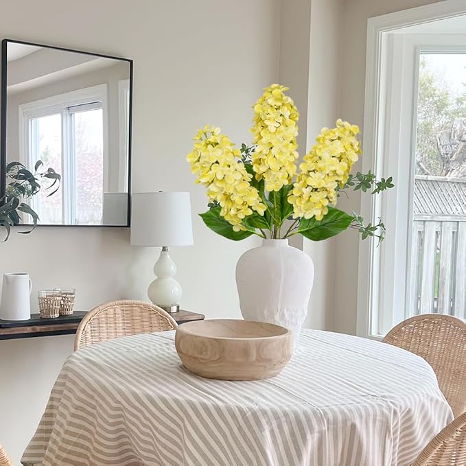 Artificial Hydrangea Flowers Real Touch – 3PCS 24.8" Faux Cone Hydrangea Stems for Tall Vases, Home Décor, Wedding Centerpieces, Floral Arrangements – Butter Yellow