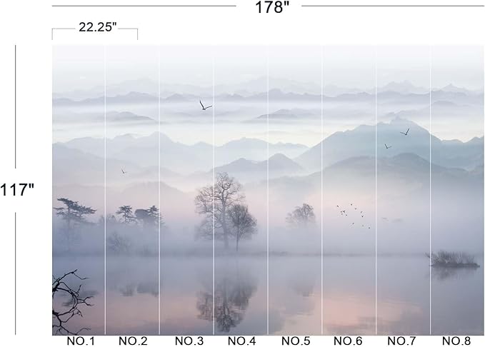 Misty Mountain Forest Wall Mural Wallpaper for Bedroom 178" x 117"