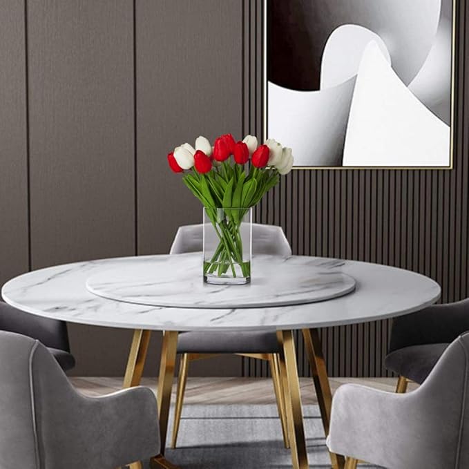 ENOVA FLORAL 20 Heads Real Touch Artificial Tulips Flowers with Vase, Mixed White and Red Tulips Flower Arrangements with Vase for Home Wedding Decor, Dining Table Centerpieces (White Red)