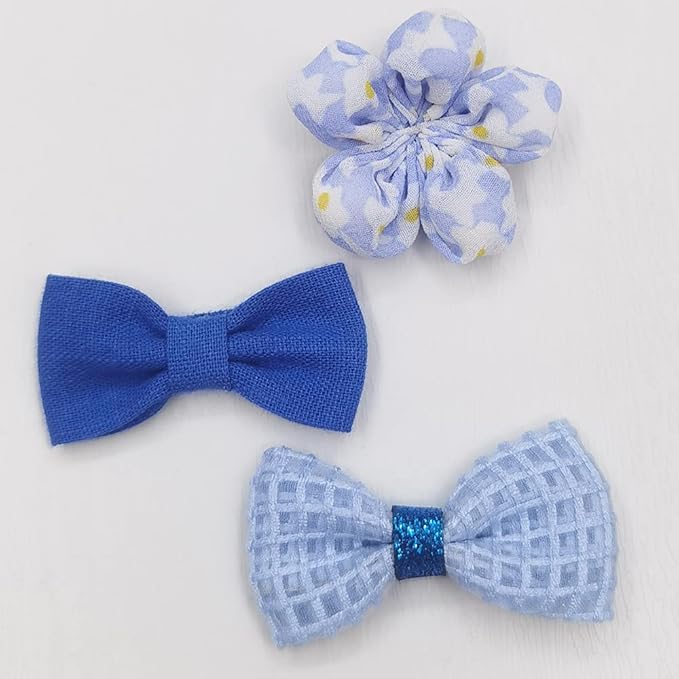 Chenkou Craft Mix Bulk Random 20pcs Blue Fabric Ribbon Flowers Bows Craft Wedding Ornament Appliques (Blue)