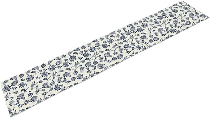 Boho Floral Table Runner, Navy Blue Paisley Flower Traditional Porcelain Vintage Decor Table Runner for Kitchen Dining Party, 13x120 Inch