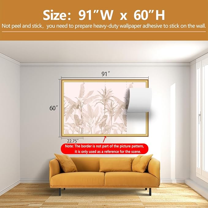 Tropical Botanical Wallpaper Beige Palm Leaves Wall Mural for Living Room Bedroom（Not Peel and Stick）