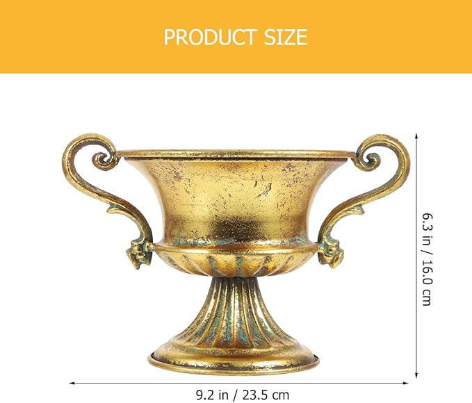 BESTOYARD 9.25 X 6.29 Inch Retro Metal Flower Pot - Golden Iron Vase, Distressed Metal Flowerpot for Home Decor, Aesthetic Garden Flower Vase, Rustic Farmhouse Iron Art Planter