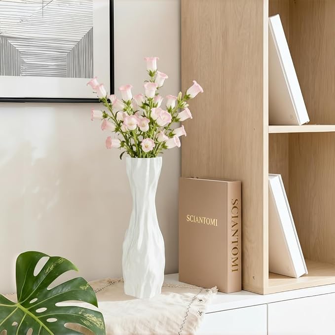 White Sculptural Ceramic Vase, Modern Irregular Shape Decorative Vase for Home Decor, Minimalist Artistic Tabletop Centerpiece for Living Room Bedroom Office