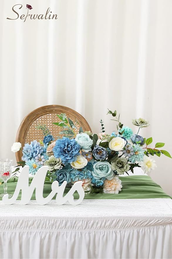 Serwalin Artificial Flowers Blue Silk Fake Flowers Cake Flowers for DIY Wedding Bouquets Bridal Shower Centerpieces Floral Arrangements Party Home Decorations