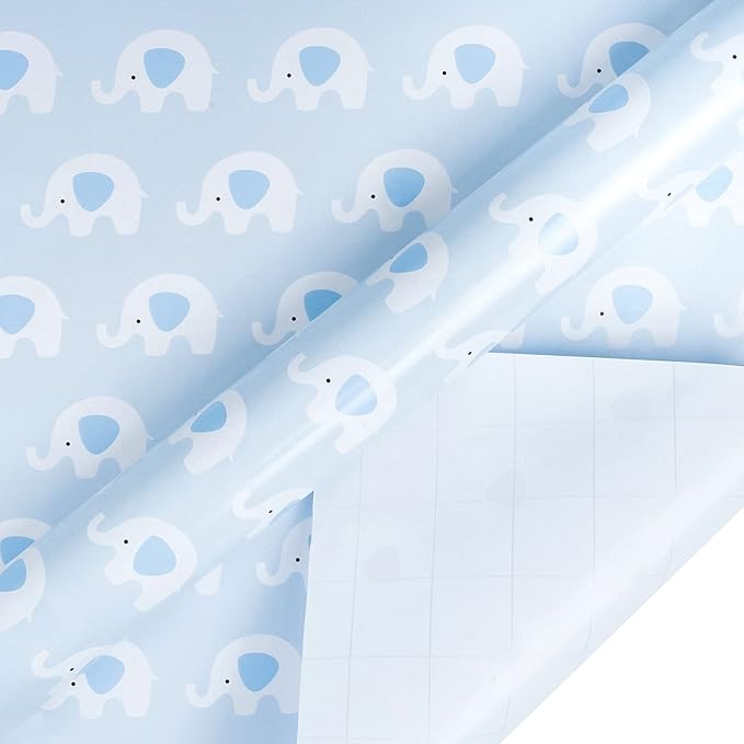 WRAPAHOLIC 30 Inch Baby Shower Wrapping Paper Roll - Cute Baby Blue Elephant Design for Baby Shower, Birthday, Holiday, Party - 30 Inch x 33 Feet