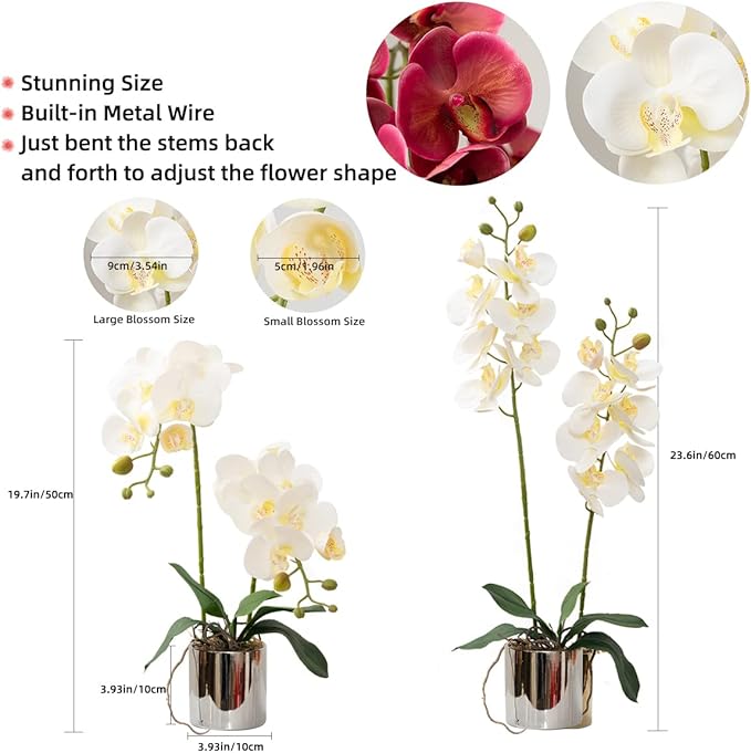 Artificial Orchid Flowers White Faux Orchids with Ceramic Vase Vivid Fake Phalaenopsis Flower Arrangement Gorgeous Artificial Plants for Office Desk Wedding Party Exhibition Center & Home Table Decor