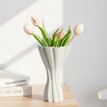 Minimalist White Ceramic Vase, Irregular Organic Shape Decorative Flower Vase for Home Decor, Wabi-Sabi Modern Accent for Living Room Table Shelf