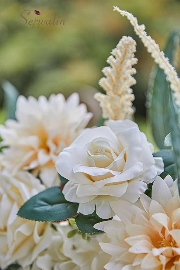 Serwalin Artificial Flowers Beige Champagne Fake Silk Flowers for DIY Wedding Bridal Bouquets, Boho Wedding Cake Flowers for Table Centerpieces Arrangements Party Baby Shower Home Decorations