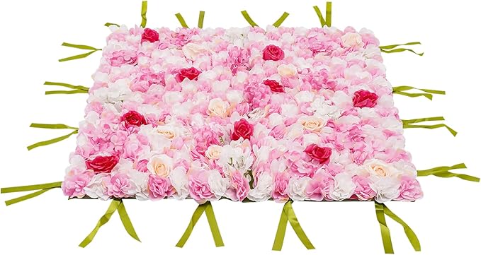 CNCEST Artificial Flower Wall Panels, Flower Wall Mat Silk Rose Flower Panels, Artificial Flower Wall Background (Type 2)