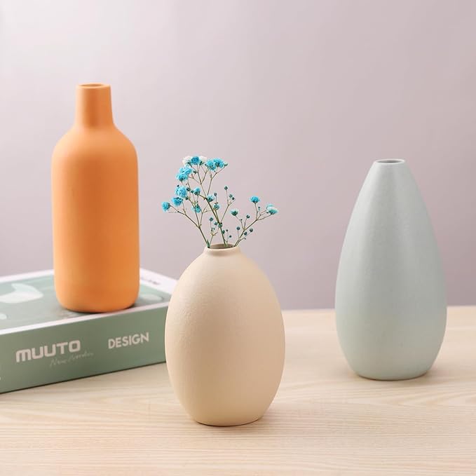 Ceramic Vase Set of 3, Modern Vase for Minimalist Decor,Aesthetic Vase Round Flower Vases for Boho Home Wedding Party Room Dinner Table Shelf Décor