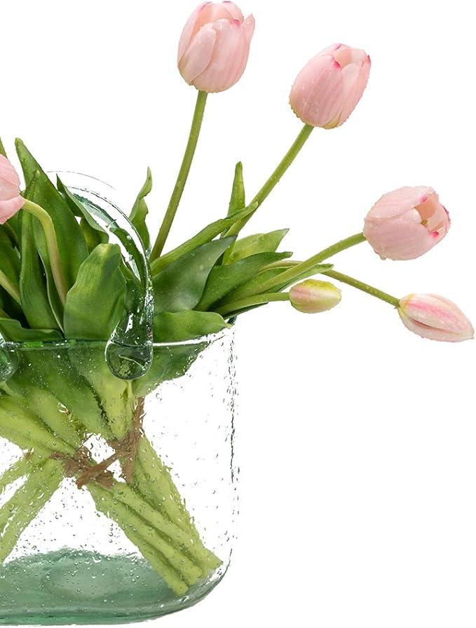 15pcs Artificial Tulips Flowers, Real Touch Latex Bouquet, Fake Tulips for Office Wedding Party Home Kitchen Garden Decoration(Light Pink,15pcs)