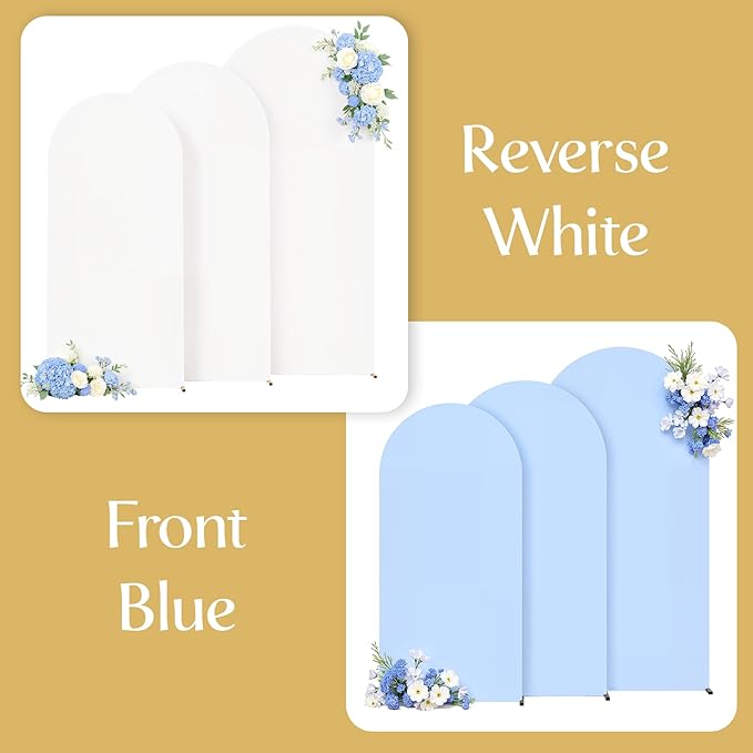 White and Blue Arch Backdrop Cover 6FT 5FT 4FT Arch Covers Stretchy Backdrop Set of 3, Wedding Arch Cover Spandex Fitted Double-Color Fabric Arch Covers for Party Baby Shower Birthday Decoration