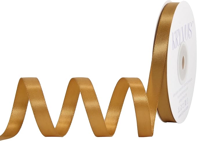 Old Gold Satin Ribbon, Double Faced 3/8 Inch X 25 Yards Old Gold Ribbon, Premium Satin Ribbon for Gift Wrapping, Crafts, Hair Bow Making, Sewing, Flower Bouquet, Wedding Party Decor