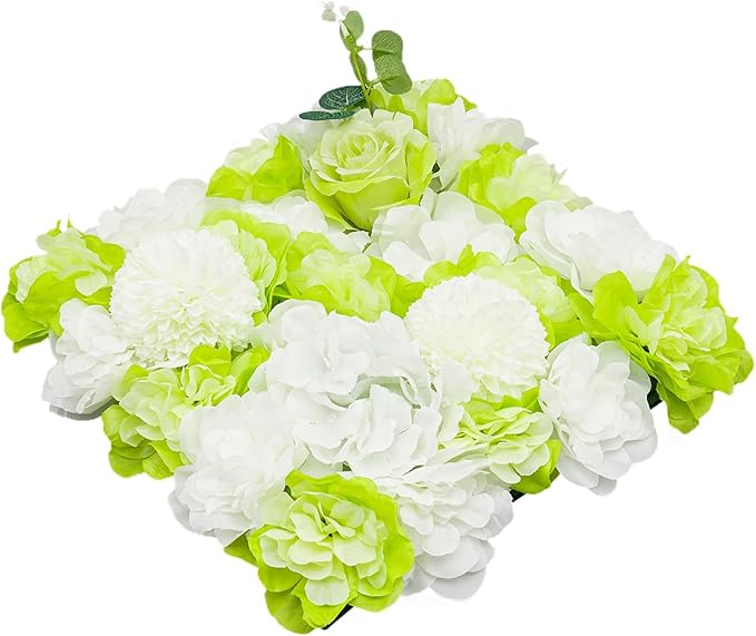 15"x 15" Artificial Flower Wall Panels,Flower Wall Mat Silk Flower Panels for Outdoor Garden Backyard Fence Fence Privacy Screen and Indoor Wall Decor(12Pcs Green+White)