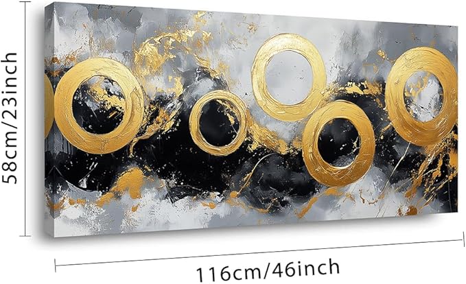 IDAFU Black Gold Abstract Canvas Wall Art Golden Circular Design Wall Décor,Modern Minimalist Black Gold Pictures Ready for for Living Room, Bedroom, Hallway Office Wall Decor 46L x 23W