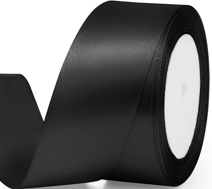 1-1/2" x 25 Yards Satin Ribbon, Black Silk Ribbon Ideal for Gift Wrapping, Floral Bouquets, Crafts, Wedding Party Decorations, Christmas and Sewing Projects