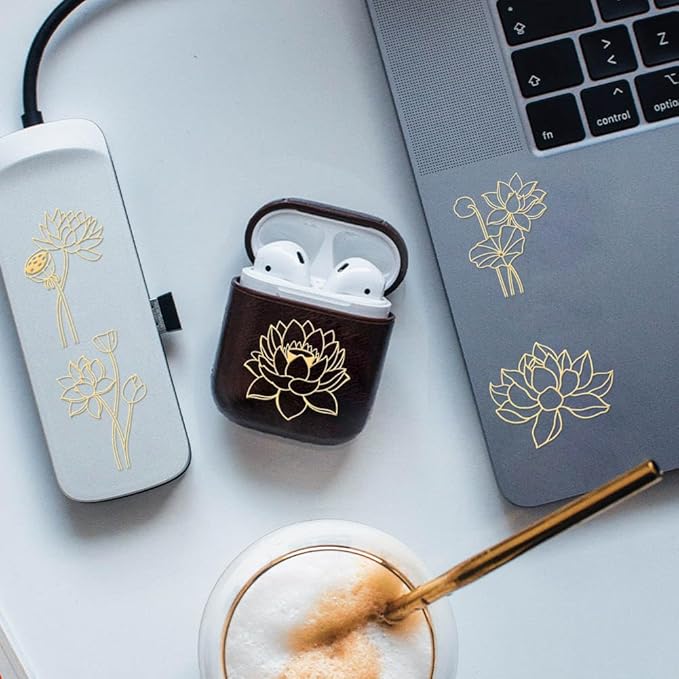 OLYCRAFT 9Pcs Golden Metal Stickers 1.6x1.6 Inch Gold Flower Sticker Lotus Flower Theme Self Adhesive Stickers Lotus Blossom Metal Crafts Sticker for DIY Scrapbooking DIY Crafts Resin Decoration
