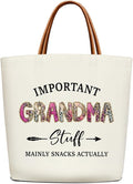 Canvas Tote Bag for Women, Important Stuff Bag with Leather Handle, Reusable Grocery Bags for Shopping Beach Travel
