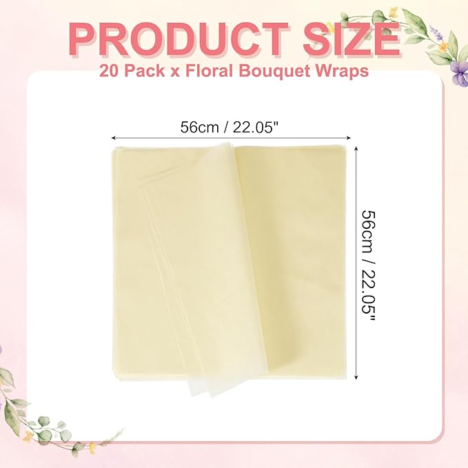 YELARXI Flower Wrapping Paper, Cotton Wrapping Flower Paper, Non-Woven Waterproof Floral Bouquet Wraps - Fitting for (Florist Supplies/Gift) 22 x 22 Inch & 20 Pack & Light Nude