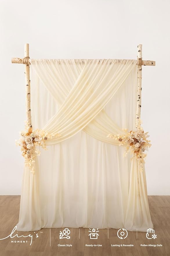 Ling's moment Brown Backdrop Curtains, 10Ft x 23Ft Tawny Beige Long Sheer Wrinkle-Free Background Backdrop Curtain&Table Cloth for Birthday Party Wedding Baby Shower Photo Booth Decor
