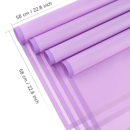 20 Sheets Purple Flower Wrapping Paper, Waterproof Floral Wrap Purple Edge Bouquet Wrapping Paper Florist Supplies (22.8 x 22.8 inch)