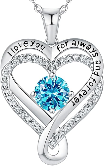 Jewelry for Women Wife Infinity Heart Birthstone I Love You Necklace S925 Anniversary Women Necklaces for Her Wife Birthday Gift Ideas, Birthday Present for Girlfriend Mom Daughter Sterling Silver