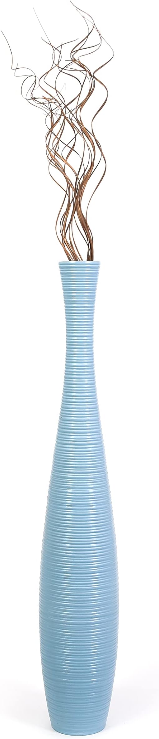Leewadee Large Blue Home Decor Floor Vase - Wooden 34 inch Tall Farmhouse Decor Flower Holder for Fake Plant and Pampas Grass
