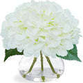Big Petals Hydrangea Artificial Flowers in Vase, White Silk Fake Flowers Silk Centerpiece Table Decorations for Dining Room,Coffee Table Decor,Wedding, Home with Faux Water Decor (New White)