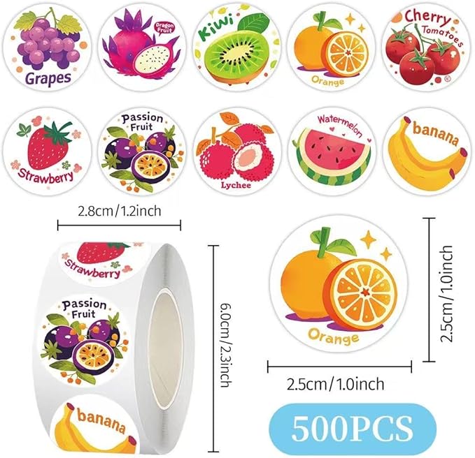 1000 Pcs Fruit Stickers Bulk 2 Roll 1 Inch,Food Pineapple Banana Mango Watermelon Strawberry Sticker Pack Gift for Party Favors Book Water Bottles Laptop,Vegetable Stickers for Kids Boys Girls School