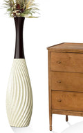 23.6 Inch Cream Tall White Vases – Brown Neck Teardrop Vase with Textured Vertical Lines & Speckled Finish, Decorative Floor Vase for Living Room, Wedding, Boho Home Decor – Resin Tall Vases