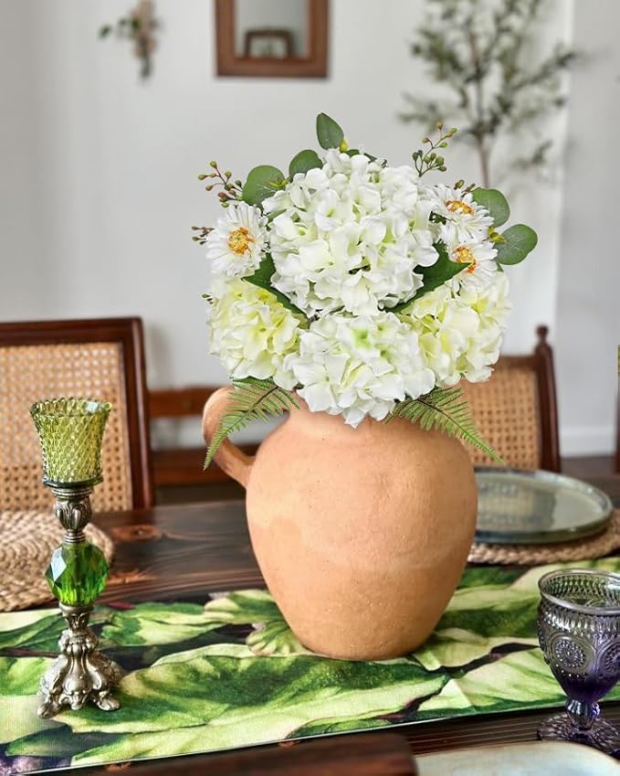 Hydrangea artificial Flowers 24PCS White Faux Flowers Fake Hydrangea Daisies Silk Arrangements Realistic Fake Flowers for Vase Floral Centerpiece Arrangements Wedding Bridal Bouquet Party Home Decor