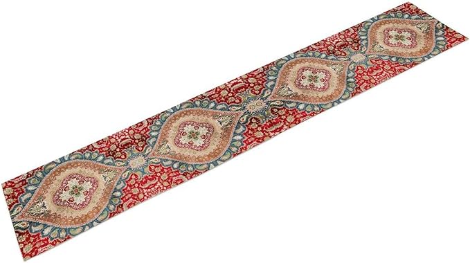 Vintage Persian Table Runner, Boho Traditional Red Ornate Floral Print Table Runner for Kitchen Dining Festive Holiday Party Decor, 13x108 Inch