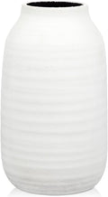 Briful White Ceramic Vase for Pampas Grass – 9.4” Tall Ribbed Modern Vase, Minimalist Farmhouse Table Centerpiece, Boho Home Decor for Dried Flowers, Shelf, Mantel & Entryway Styling