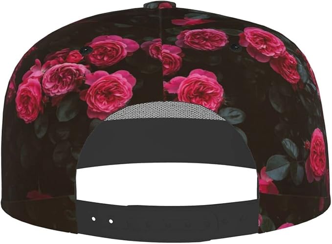 ASYG Rose Baseball Cap Women Hat Fashion Flat Bill Brim Flowers Adjustable Hats Cute Cap