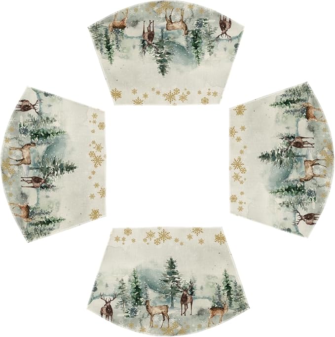 Artoid Mode Christmas Snowflakes Deers Wedge Placemats for Round Table Set of 4, Winter Seasonal Kitchen Dining Table Decoration for Indoor Party Home