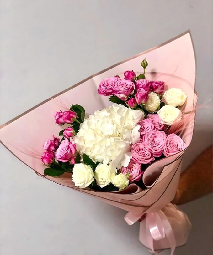 WRAPAHOLIC 20 Sheets Flower Wrapping Paper - 22.4 x 22.4 inch Dusty Pink with Gold Edge Water-Resistant Floral Bouquet Wrapping Paper, Florist Supplies Packaging Paper for Wedding Birthday Gift DIY