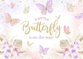 Mocsicka Butterfly Baby Shower Backdrop for Girl's A Little Butterfly is on The Way Pink Florals Flowers Photography Background Princess Girl Party Decoration Photography Props (10x7ft, Gold)