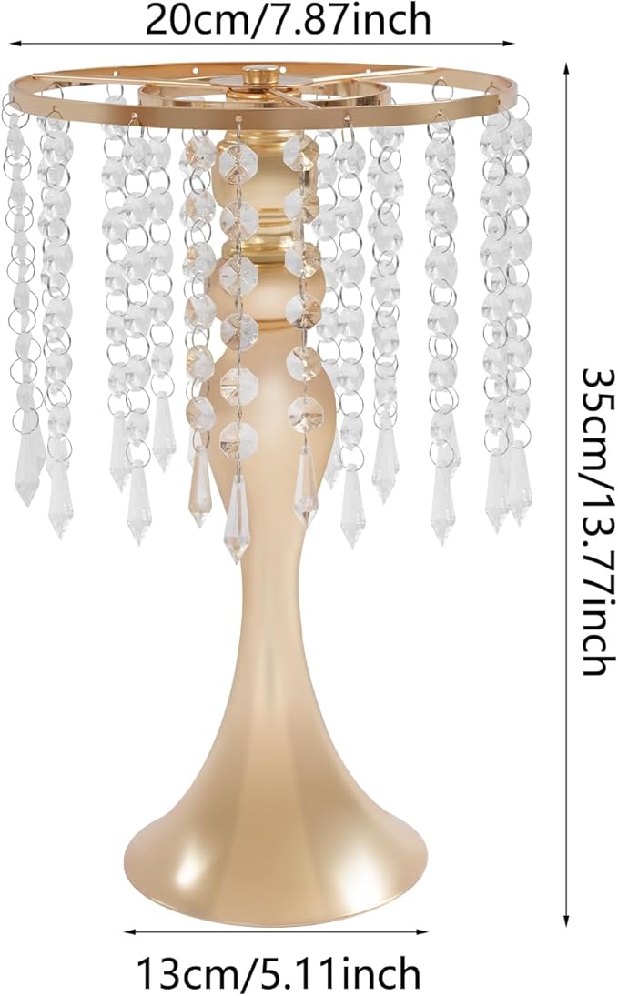 Flower Stand Vase, 10 Pcs Glam Crystal Wedding Reception Decorations with Sparkling Beads Table Center Display Flower Arrangement Flower Stand Metal Vase for Event Party Decor (Gold, H:13.78in)
